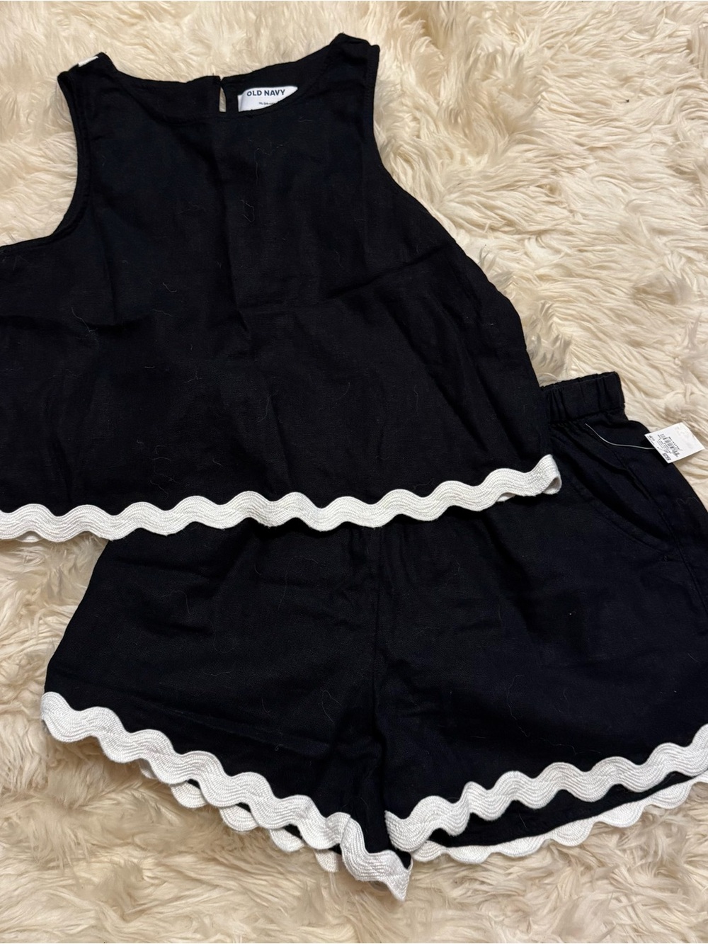 Old Navy Girls XL Black Linen-Blend Tank & Short Set